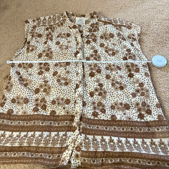 Blue Boheme OS Carla Printed Blouse Short Sleeves Camel Color 100% Cotton Boho - Picture 5 of 7